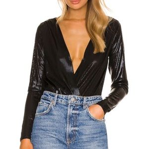 NWT BCBGeneration Metallic Shimmer Bodysuit in Black